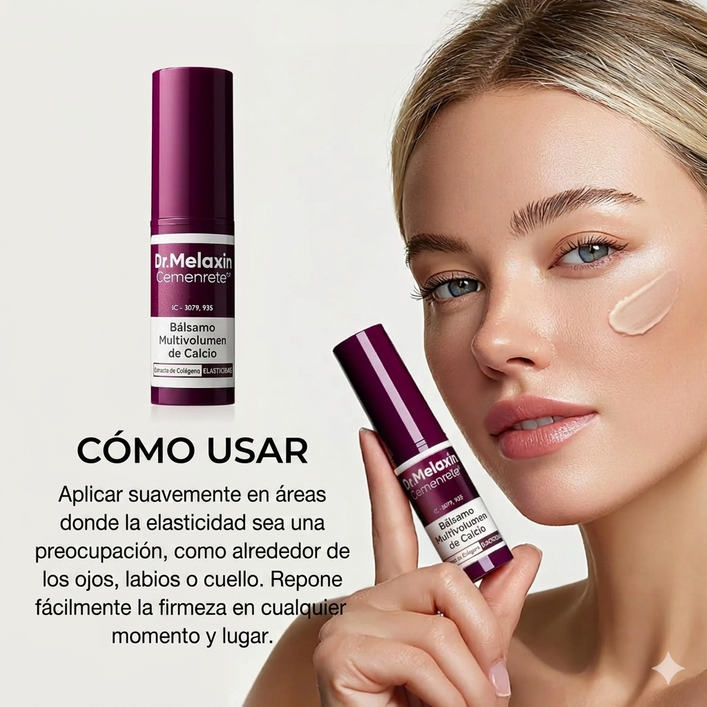 Woman holding a Dr. Melaxin Cemerite skincare product with text on usage.